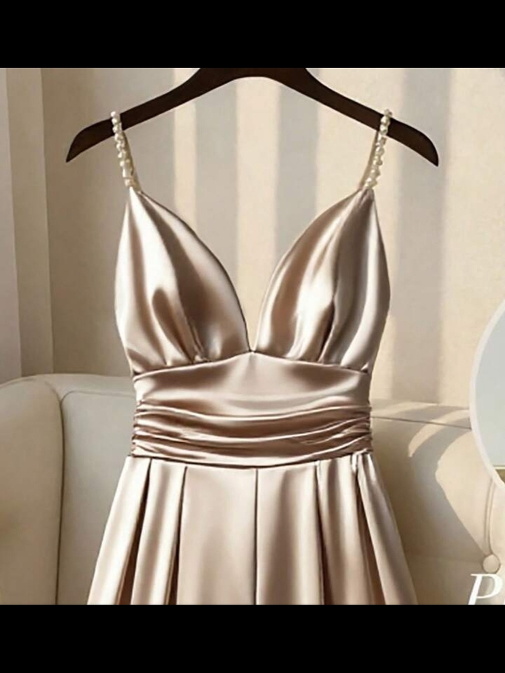 Pearl-strap Satin Jumpsuit in Champagne - Picture 3 of 4